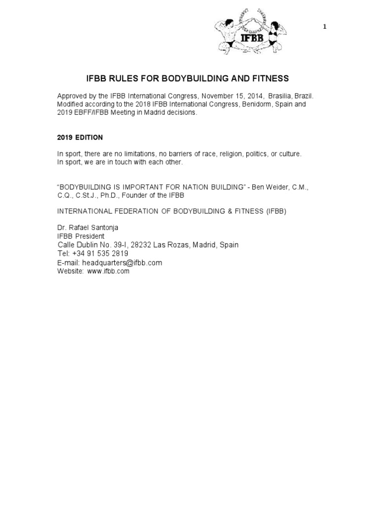 IFBB Bodybuilding Competition Rules 2019 | PDF | Domicile (Law) | Business