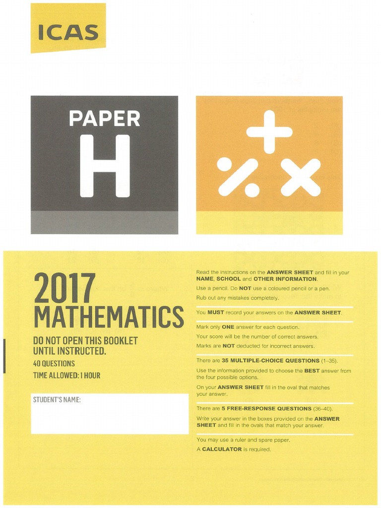 ICAS Maths Paper H NZ Year11 2017 - With - Answer PDF | PDF