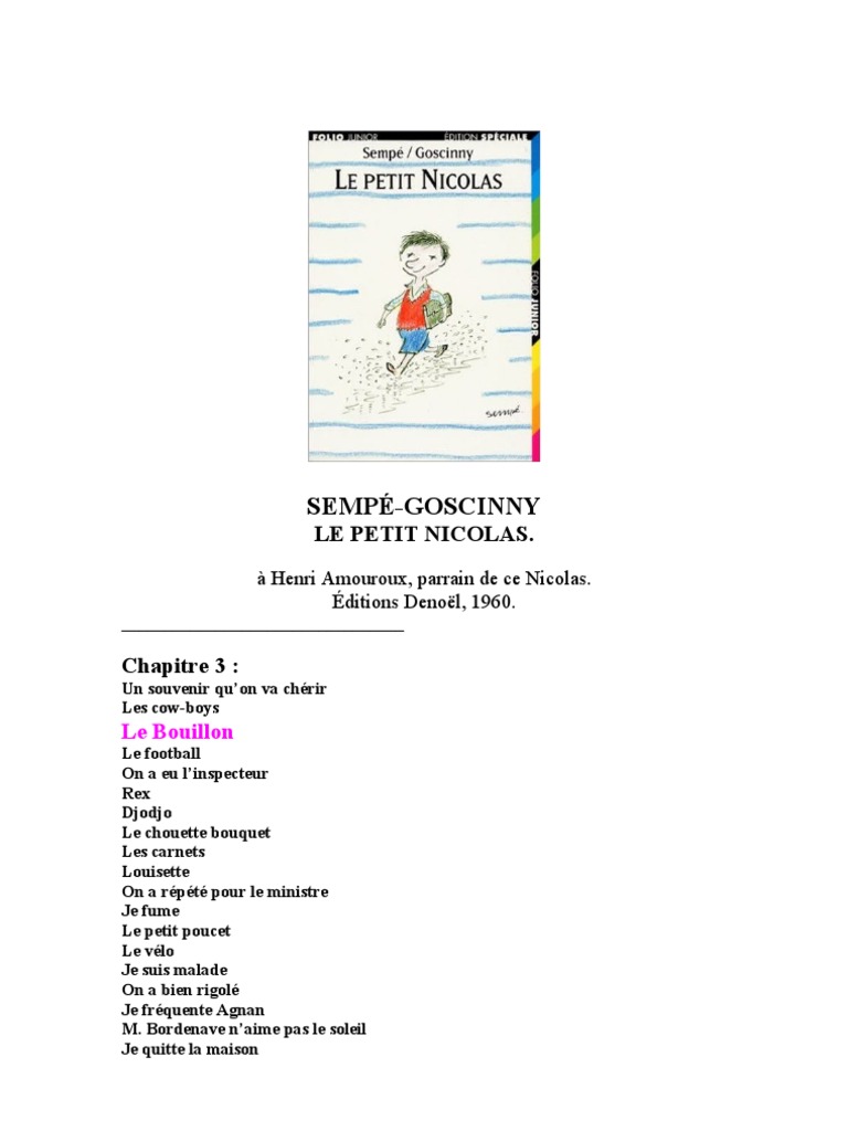 Les Aventures Du Petit Nicolas 03 Le Bouillon PDF Loisirs