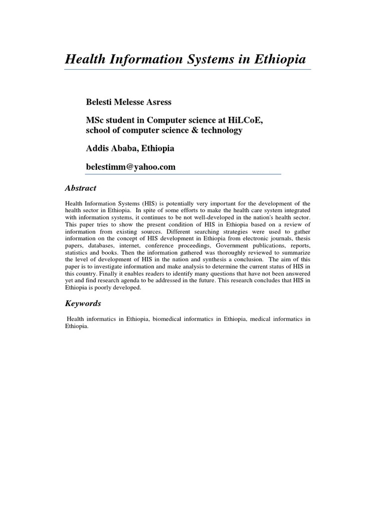 Health Information Systems in Ethiopia | PDF | Health Informatics ...