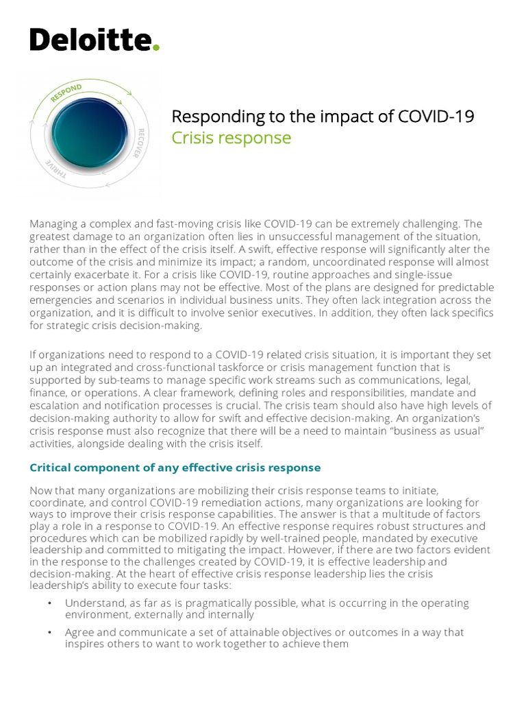 Responding To The Impact of COVID-19: Crisis Response | PDF | Crisis ...