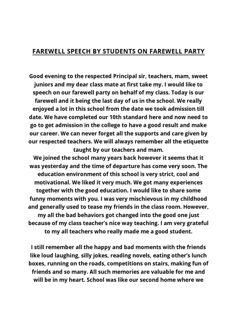 farewell party speech sample