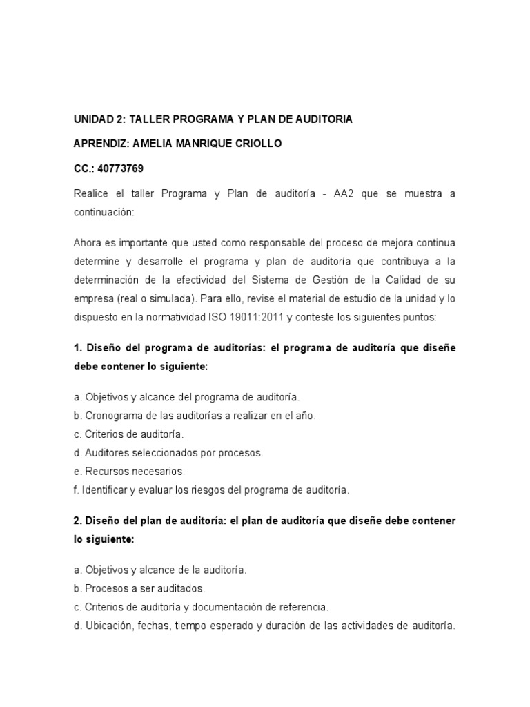 Programa y Plan de Auditoría Interna | PDF | Auditoría | Contralor