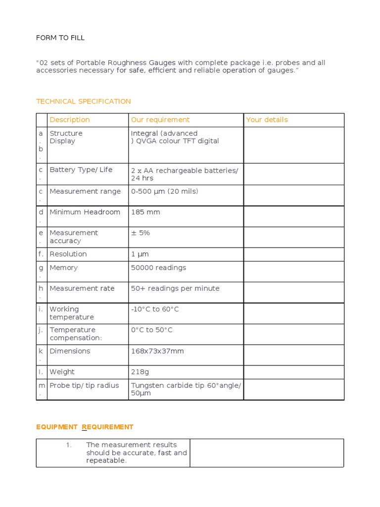 Gauges For Safe, Efficient Operation Technical Specification