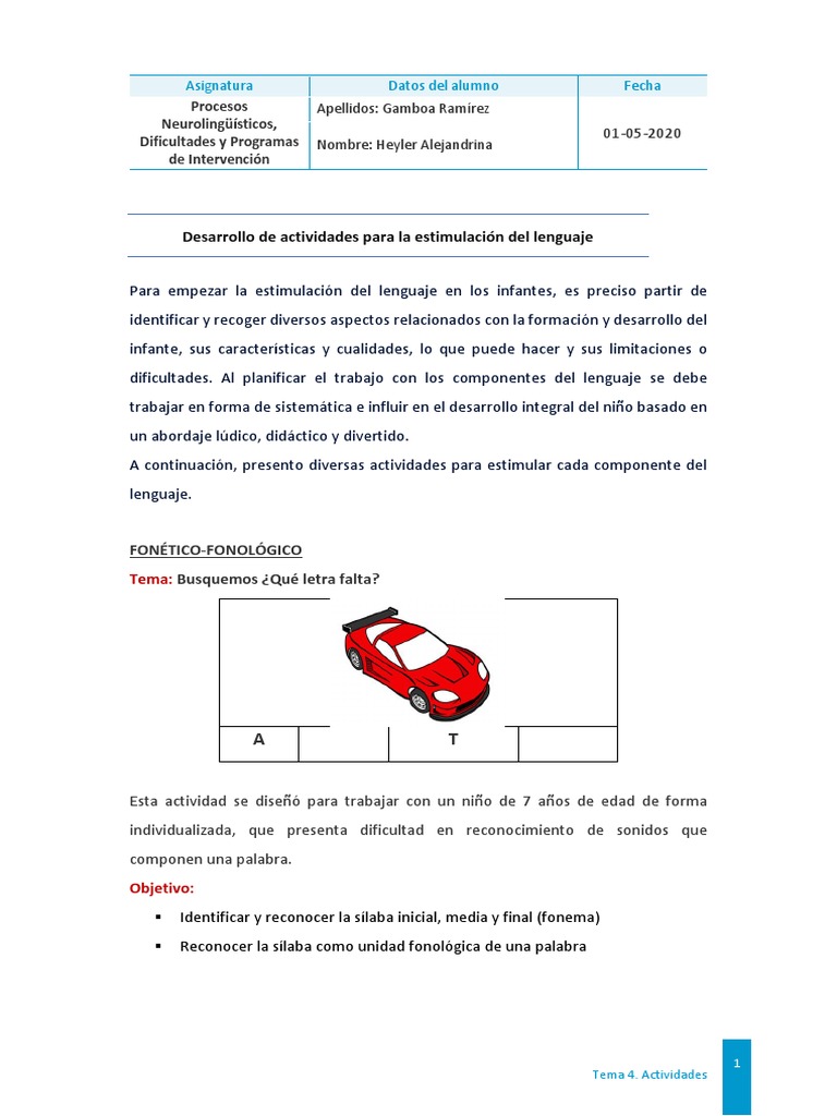 Desarrollo de Actividades para La Estimulación Del Lenguaje | PDF ...