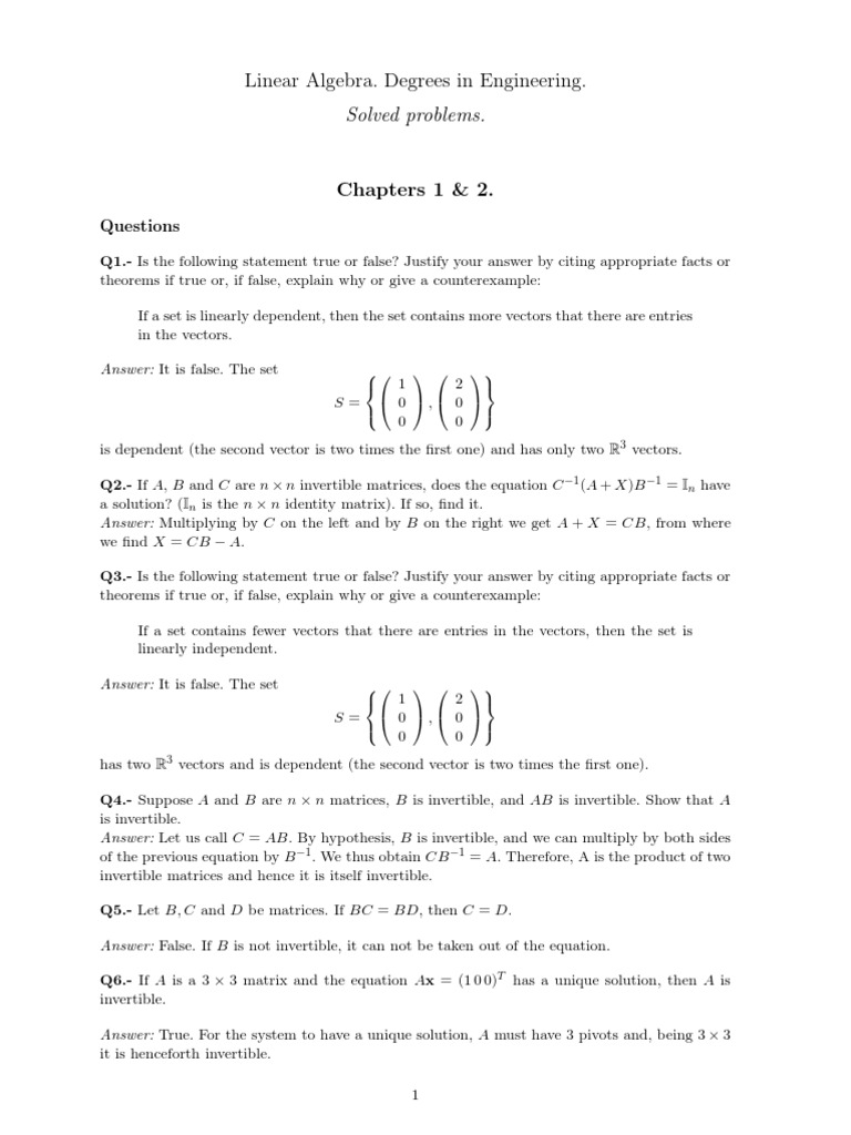 Linear Algebra Exercises and Solutions | PDF | Eigenvalues And ...