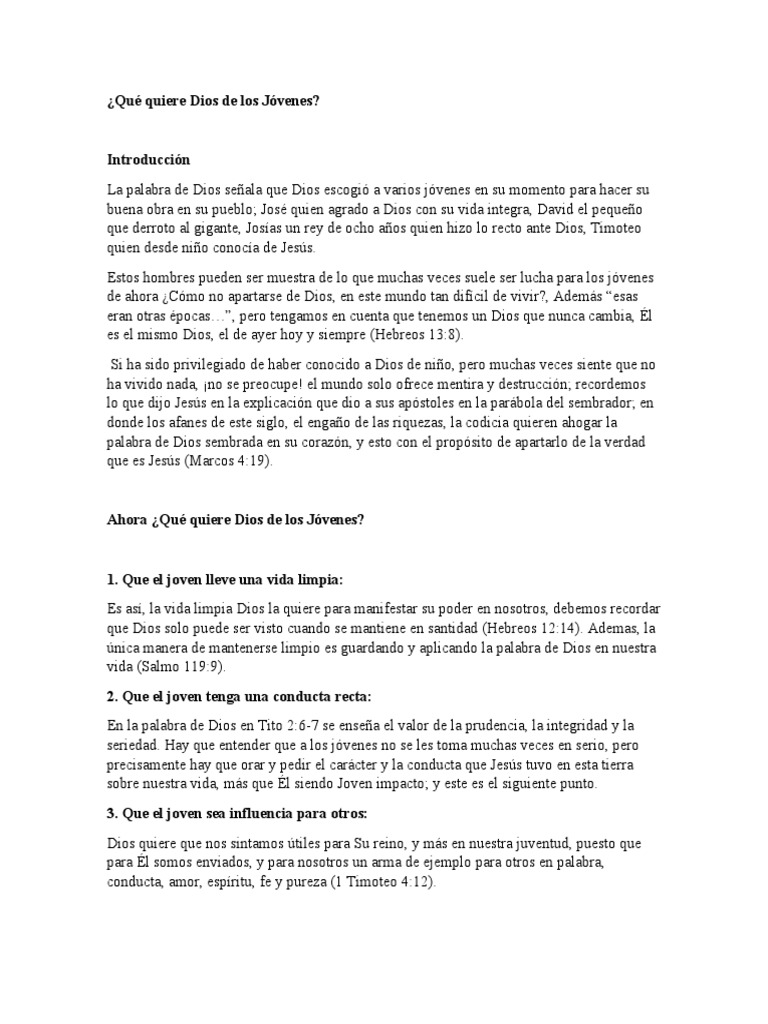 Qué Quiere Dios de Los Jóvenes | PDF | Jesús | Dios