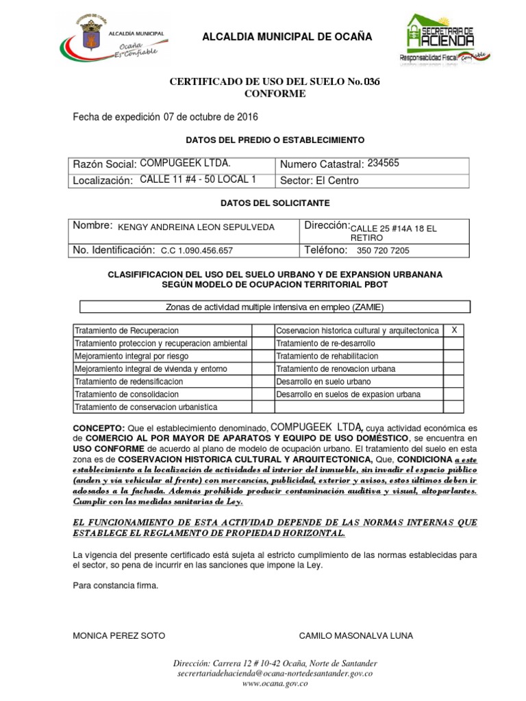 6.1 Certificado Uso Suelo | PDF