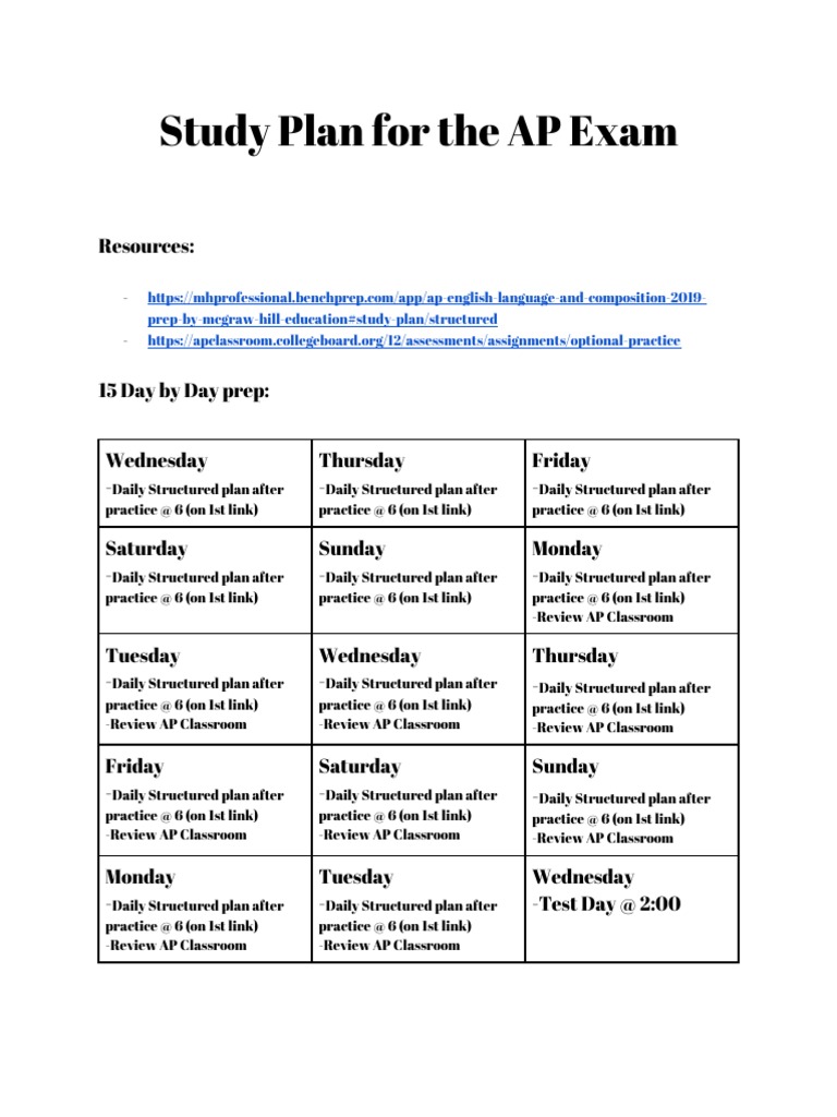Study Plan For The AP Exam: Resources | PDF