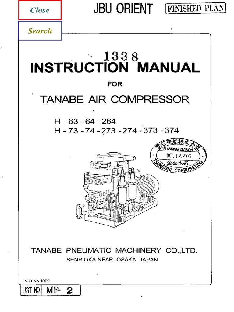 Instruction Manual For Tanabe Main Air Compressor PDF Valve Concrete