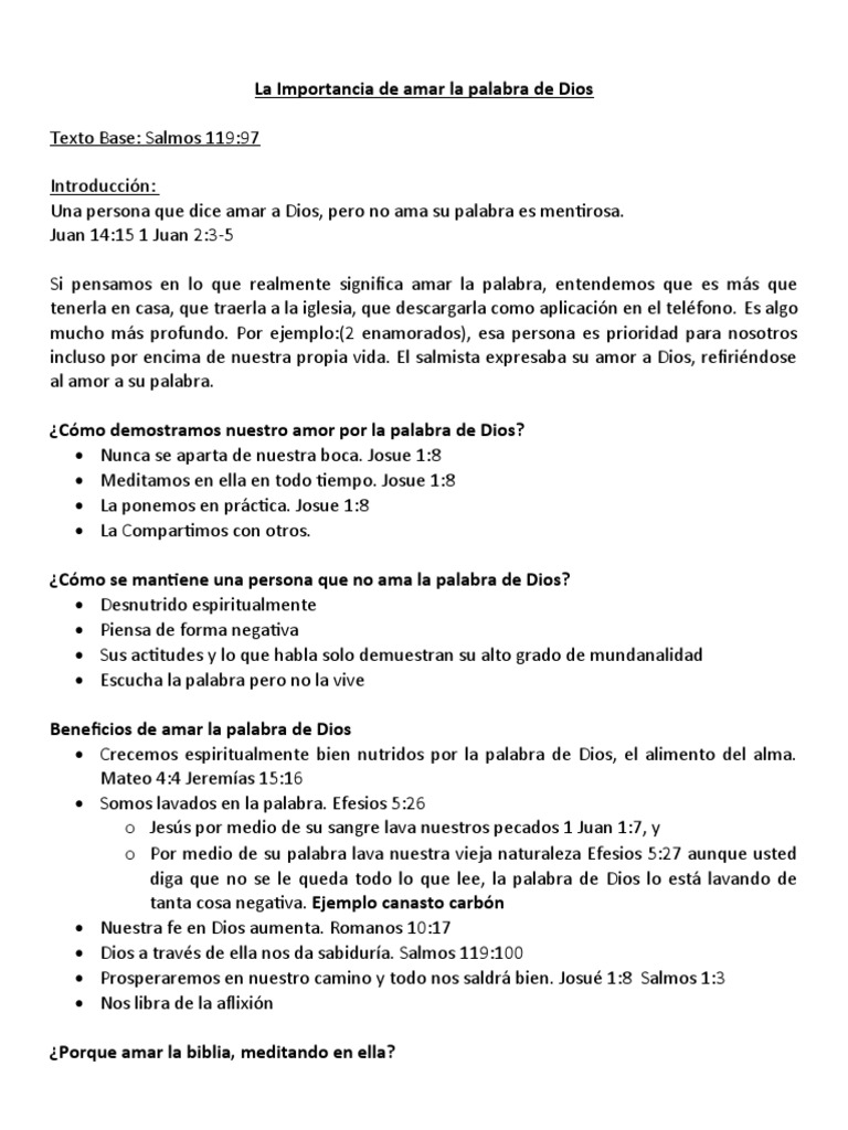 Amar la Palabra de Dios: Beneficios Clave | PDF | Amor | Dios