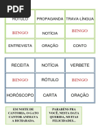 BINGO DOS GÊNEROS