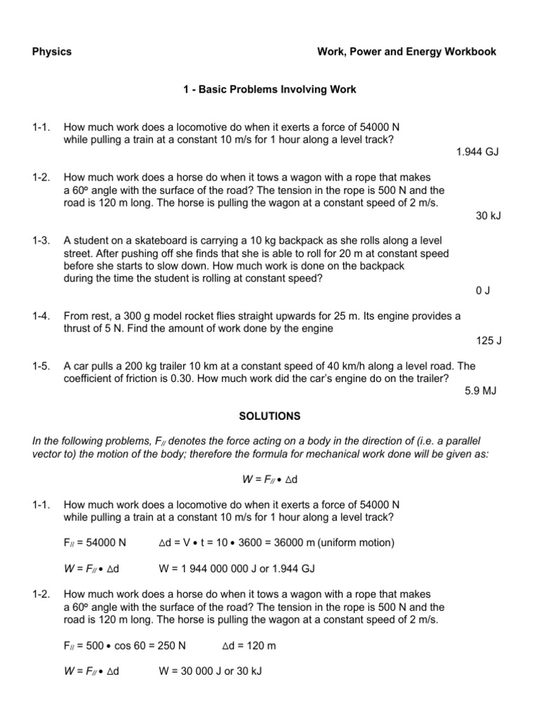 Basic Problems Involving Work and Power | PDF | Force | Physical Sciences