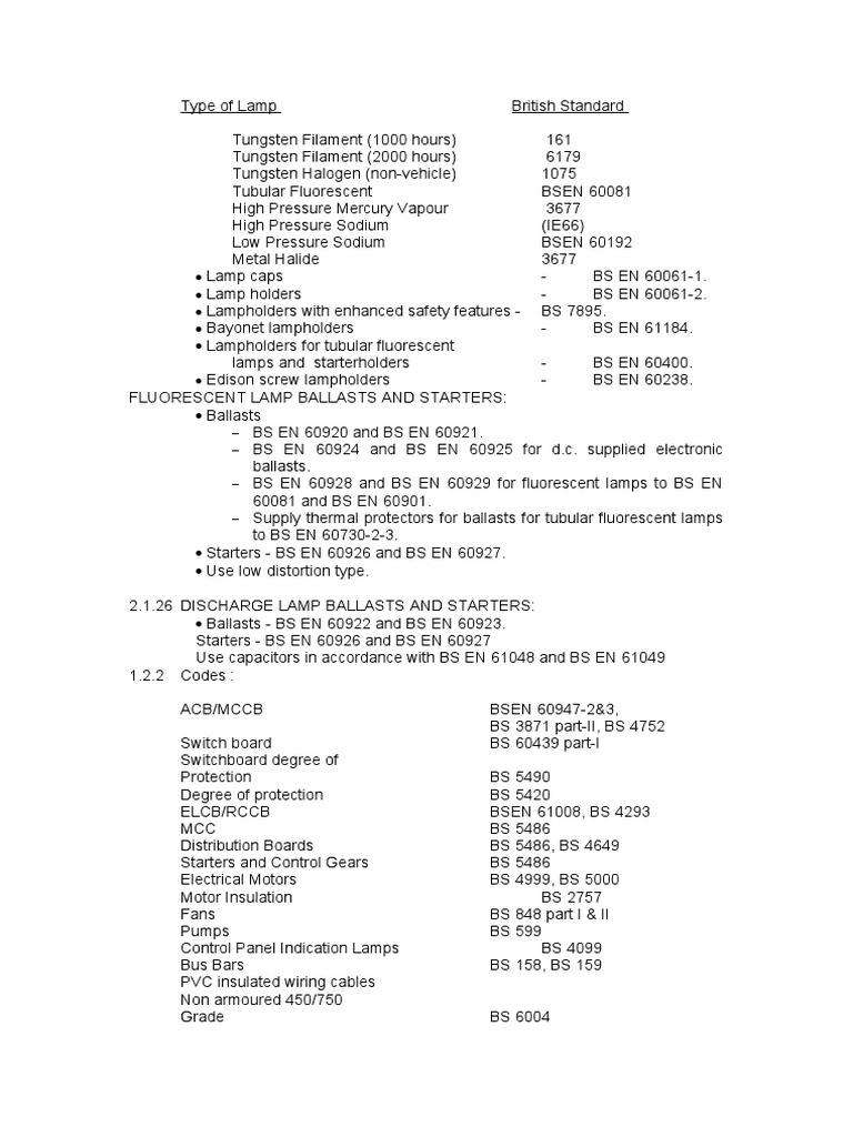 Lamp Standards and Electrical Codes Guide PDF Incandescent Light