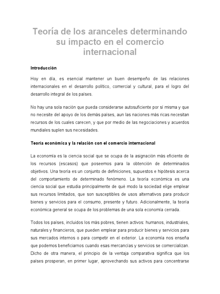 Teoría de Los Aranceles Determinando Su Impacto en El Comercio ...