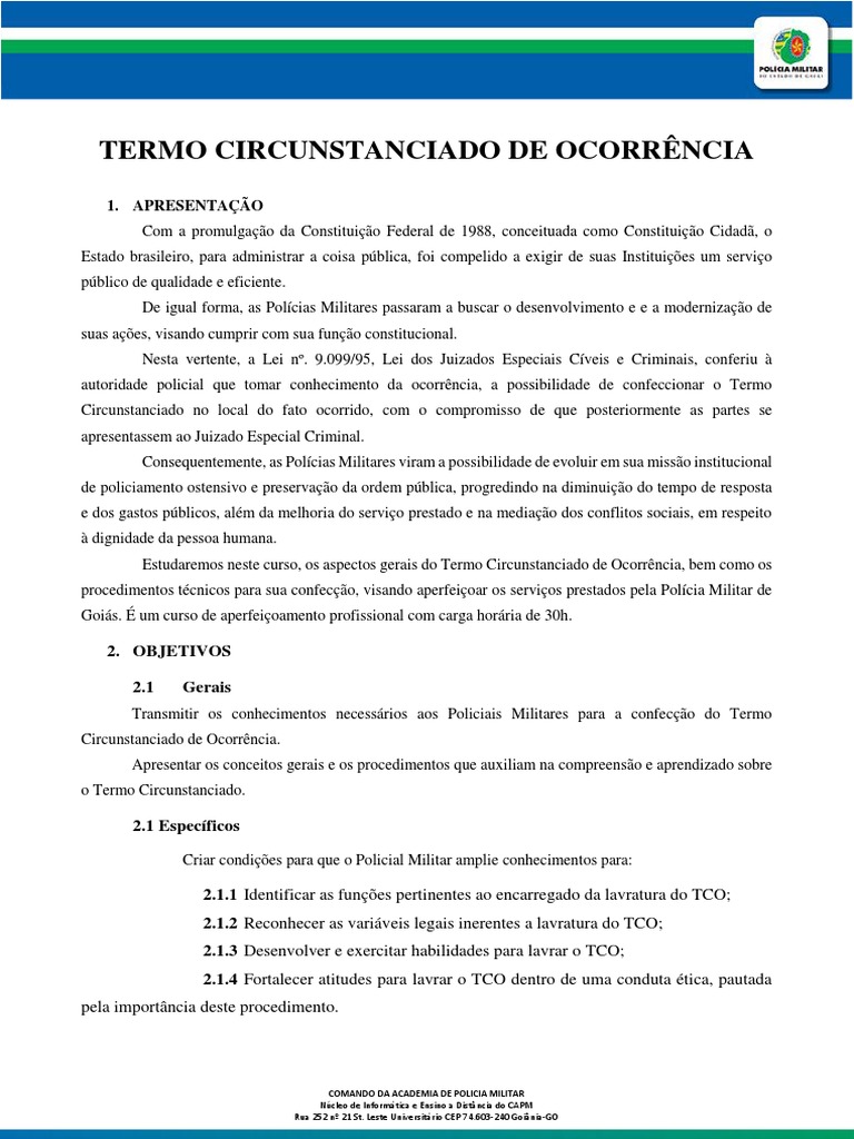 Termo Circunstancia de Ocorrencia | PDF | Polícia Militar | Polícia