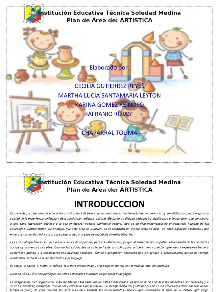 Plan de Área de Educación Artística | PDF | Educación en artes visuales ...