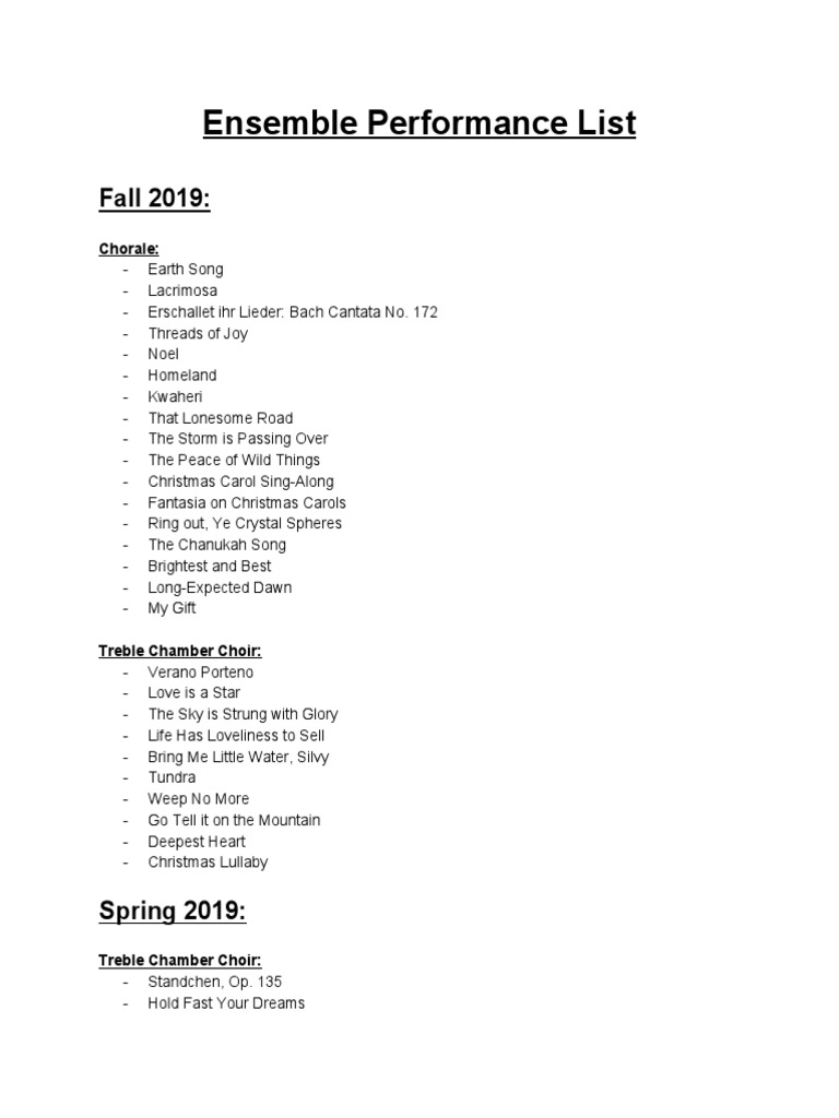 Ensemble Performance Schedule 2019-2017 | PDF