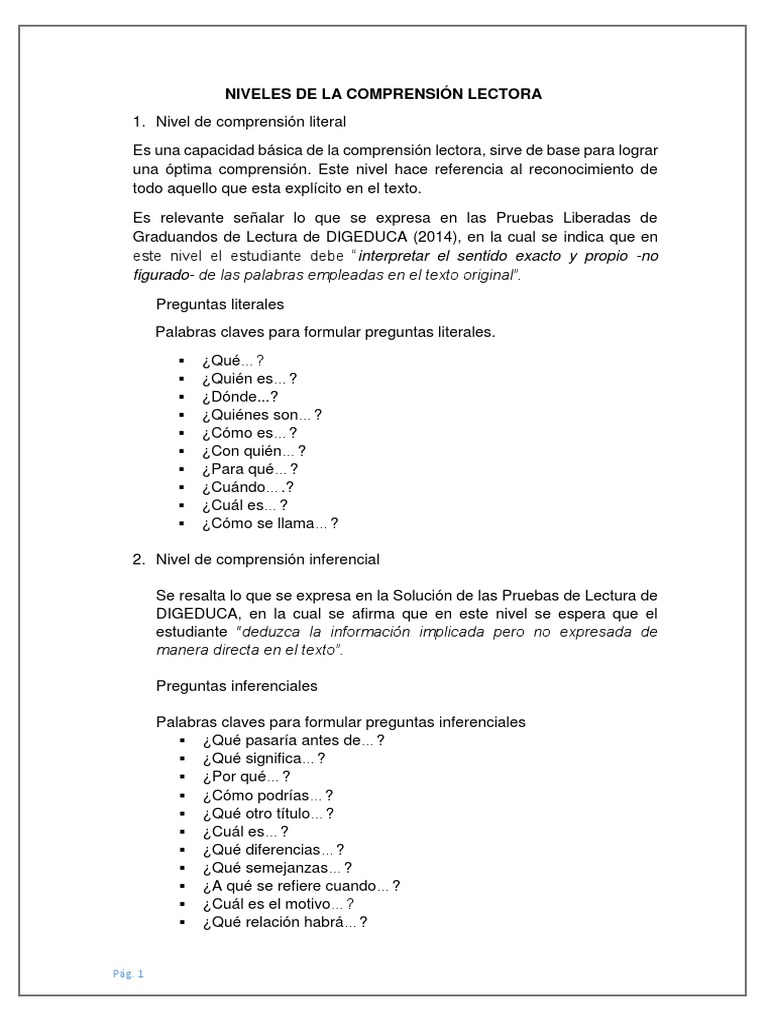 Niveles de La Comprensión Lectora | PDF | Comprensión lectora | Cognición