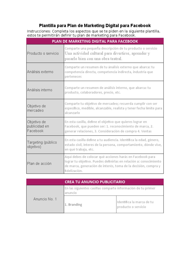 Plantilla de Marketing en Facebook | PDF | Marketing | Publicidad