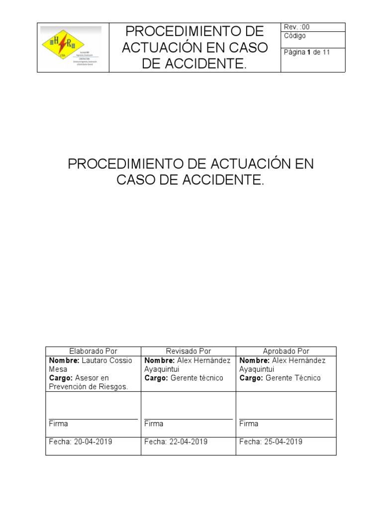 Plan de Acción en Caso de Accidente | PDF | Primeros auxilios | Bienestar