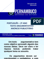 Texto argumentativo anúncio publicitário.