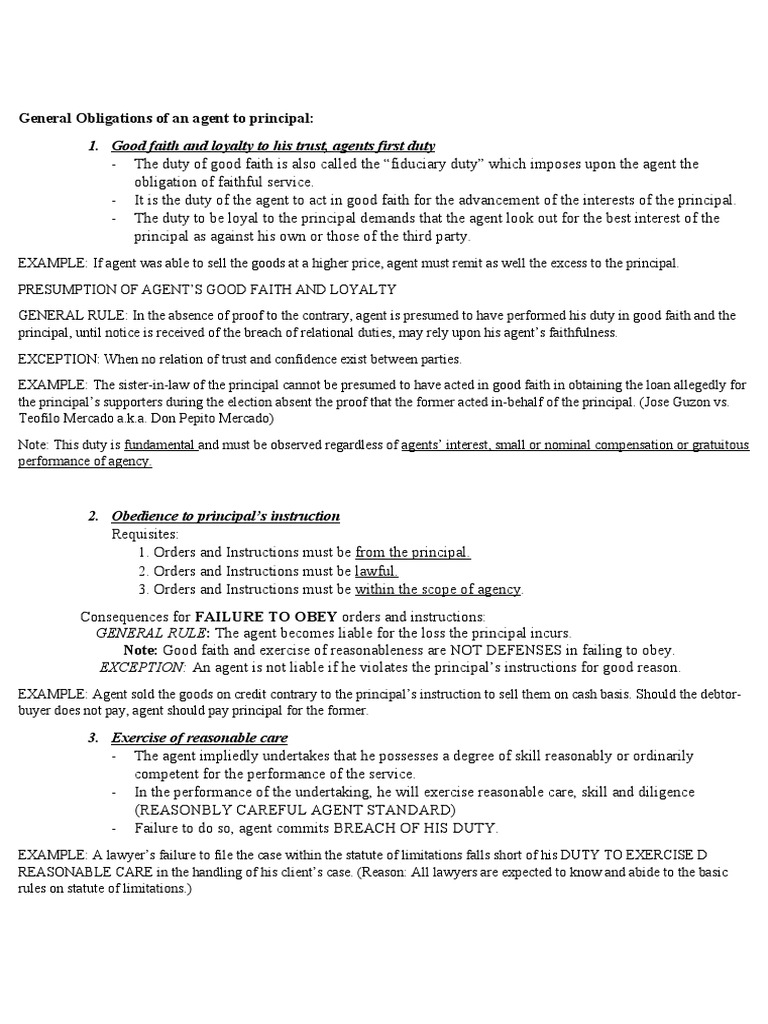 Agent's Duties to Principal Explained | PDF | Law Of Agency | Business Law