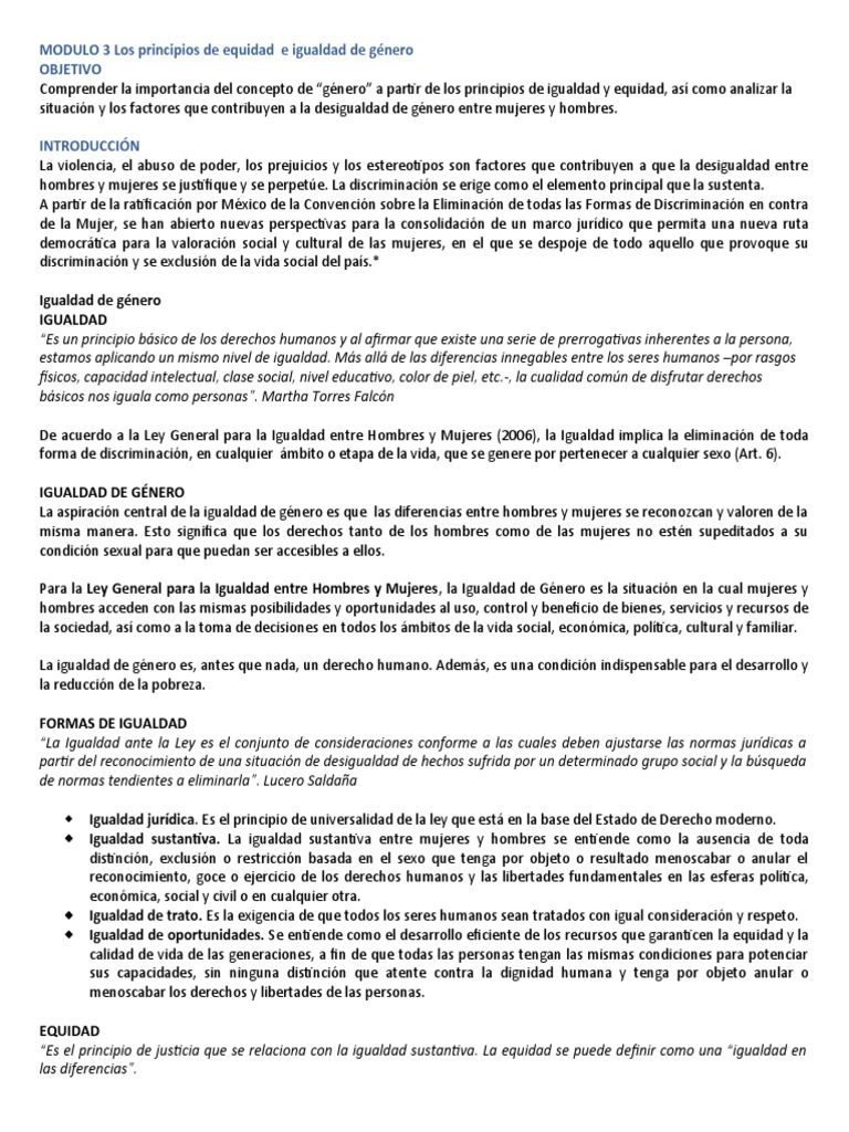 Principios de Igualdad y Equidad de Género | PDF | Igualdad de género ...