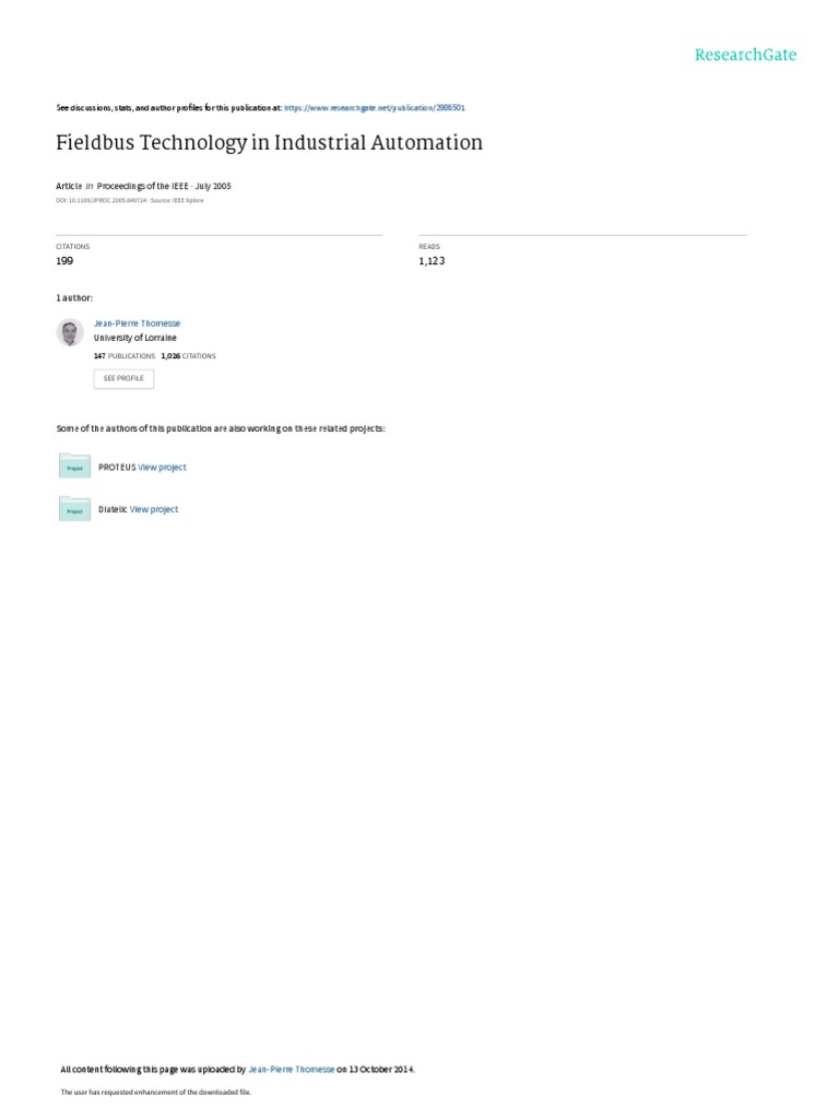 Fieldbus Technology in Industrial Automation PDF Computer Network
