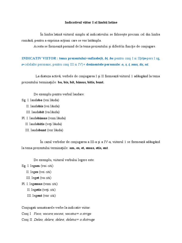 Indicativul Viitor I Al Limbii Latine | PDF