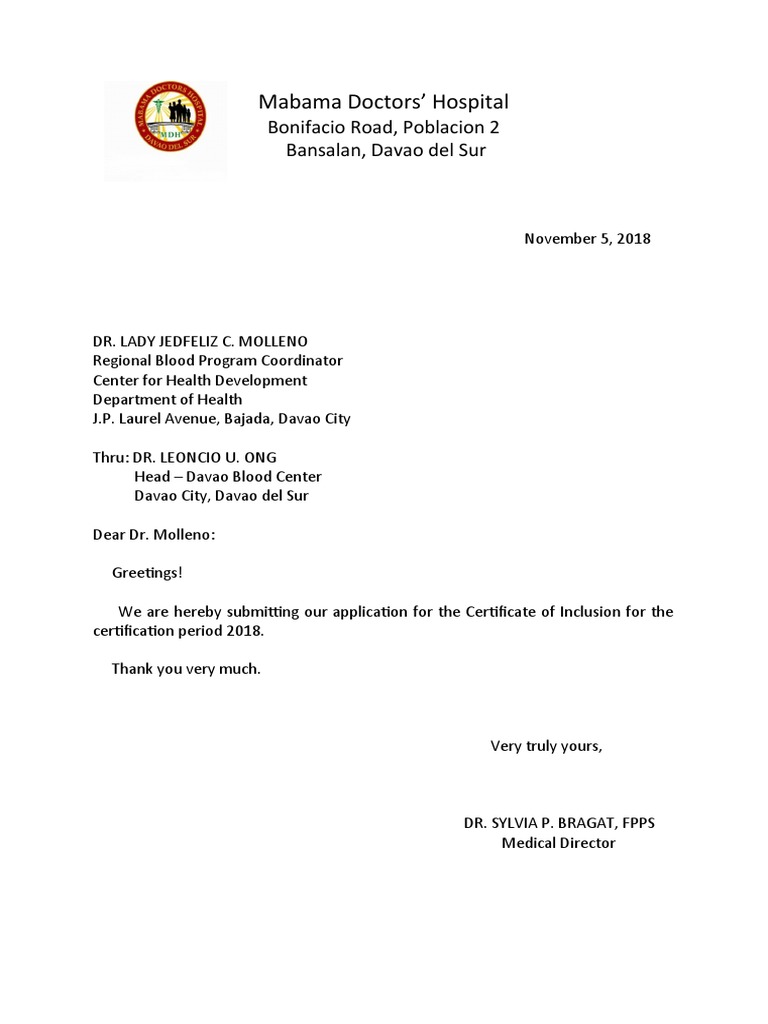Application for Certificate of Inclusion | PDF