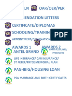 Oar/Oer/Per Itr/Saln Itr/Saln Commendation Letters Certificate/Diplomas