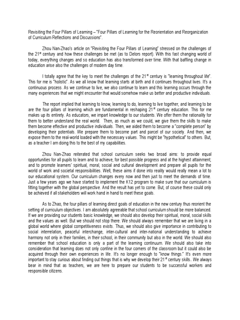 Revisiting The Four Pillars of Learning PDF Curriculum Behavior