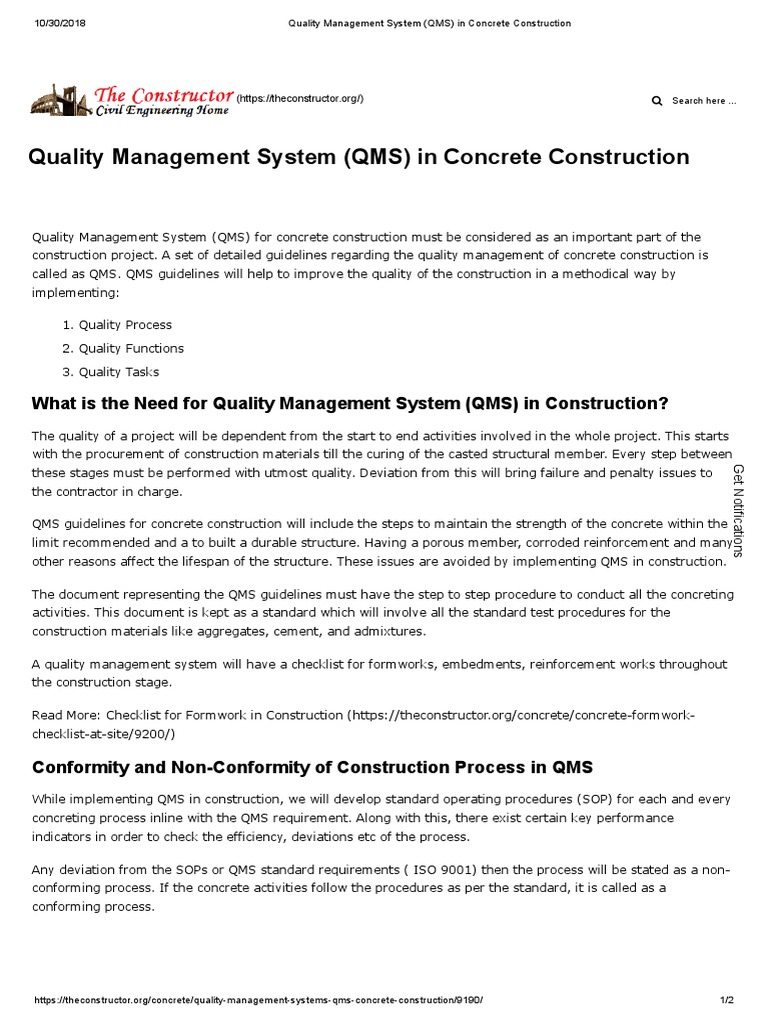 Quality Management System (QMS) in Concrete Construction | PDF ...