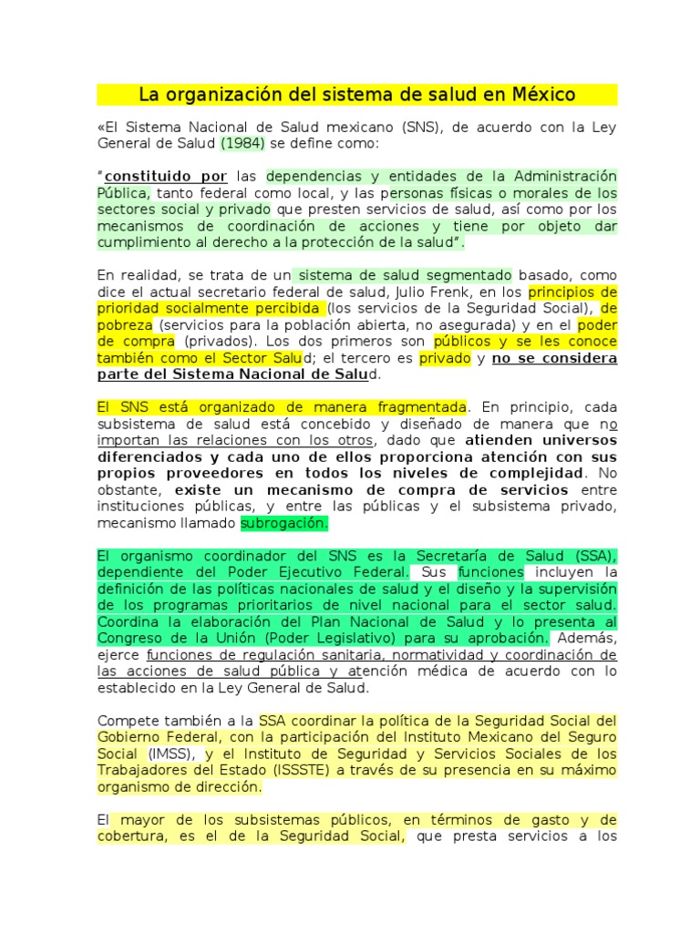 Organización del Sistema de Salud en México | PDF | México | Seguridad ...