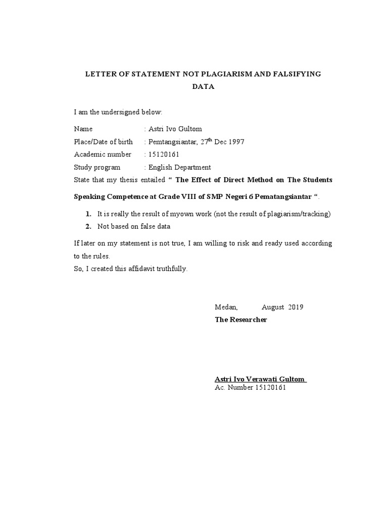 Plagiarism Statement | PDF