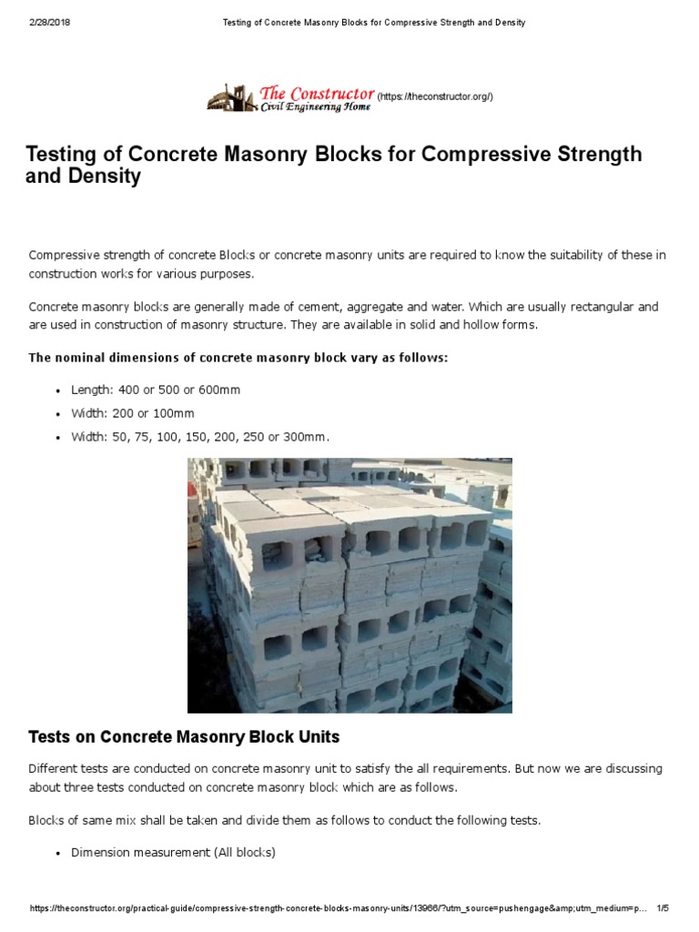 Compressive Strength and Density Testing | PDF | Masonry | Concrete