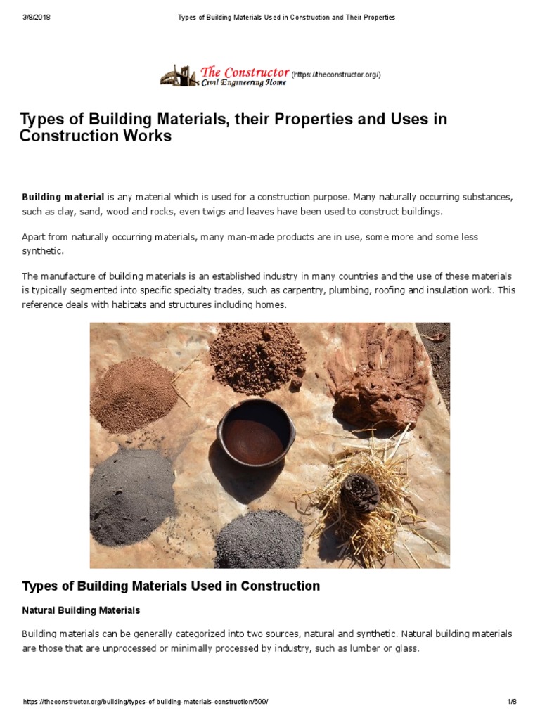 Types and Properties of Building Materials | PDF | Building Materials ...