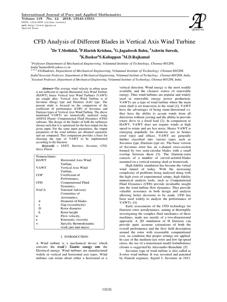 CFD Analysis of Different Blades in Vertical Axis Wind Turbine | PDF ...