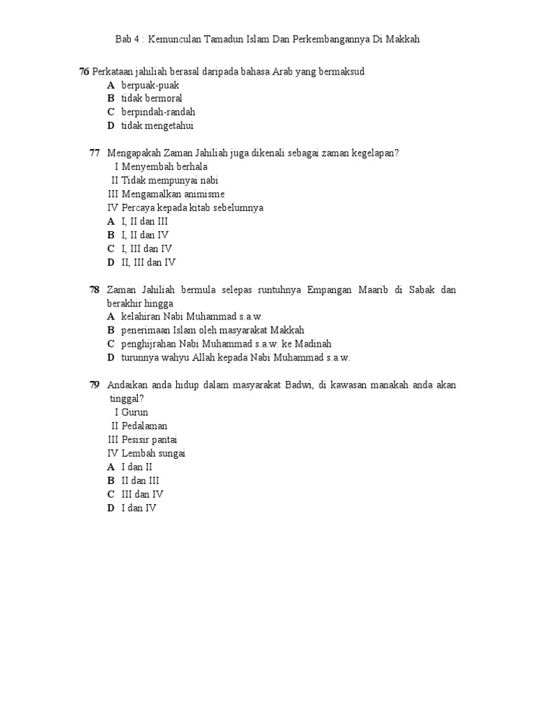 Bab 4 Kemunculan Tamadun Islam Dan Perkembangan Di Makkah Pdf