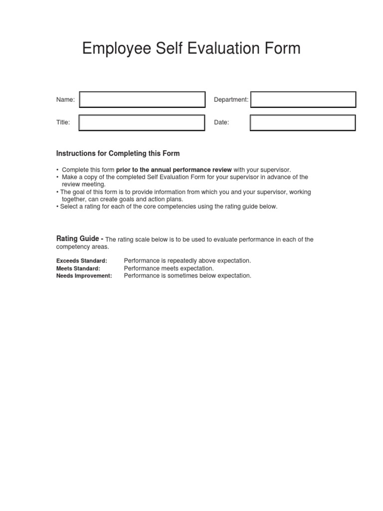 Employee Self Evaluation Form: Instructions For Completing This Form ...