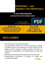 Union Budget - 2020 Analysis of Indirect Tax Proposals: K.Vaitheeswaran