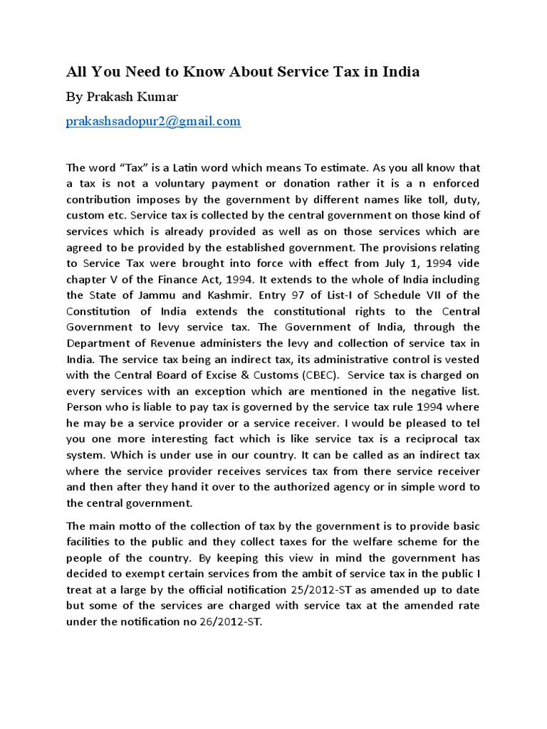 All You Need To Know About Service Tax in India: by Prakash Kumar | PDF ...