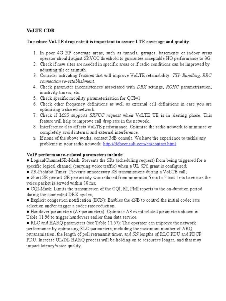 Volte CDR: To Reduce Volte Drop Rate It Is Important To Assure Lte ...