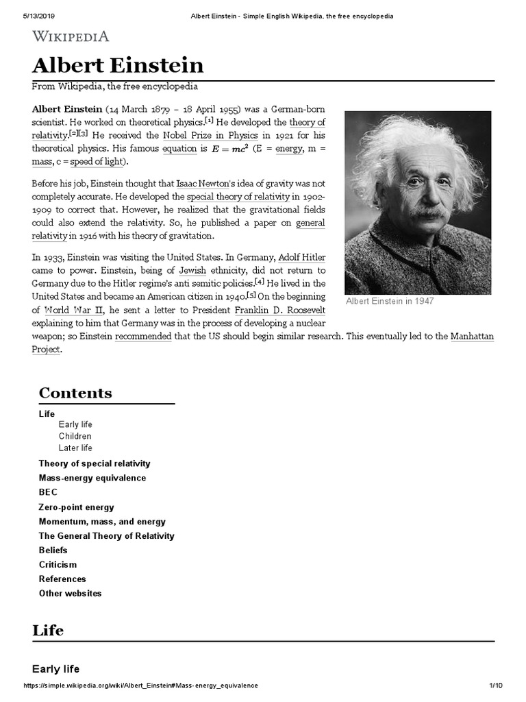Albert Einstein - Simple English Wikipedia, The Free Encyclopedia PDF ...