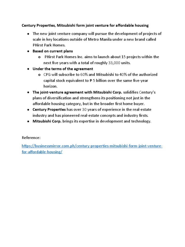 Century Properties and Mitsubishi Corporation establish PHirst Park