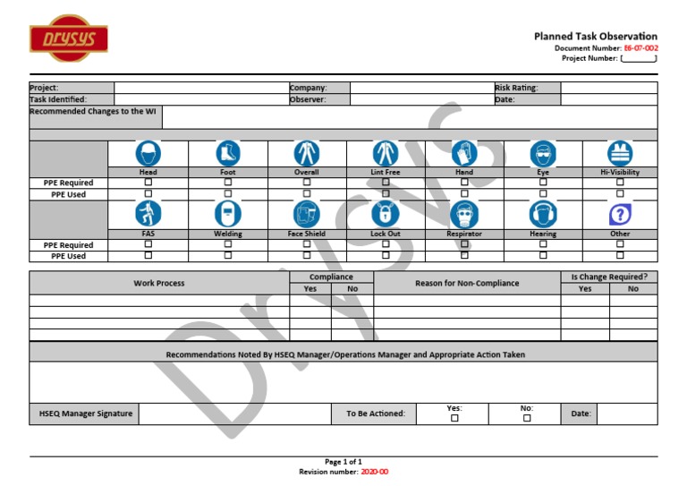 Planned Task Observation Template | PDF | Personal Protective Equipment ...