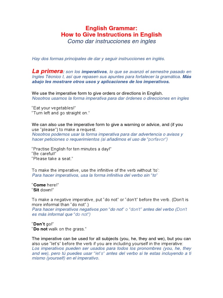 Instrucciones y Uso de Imperativos en Inglés | PDF | Idiomas