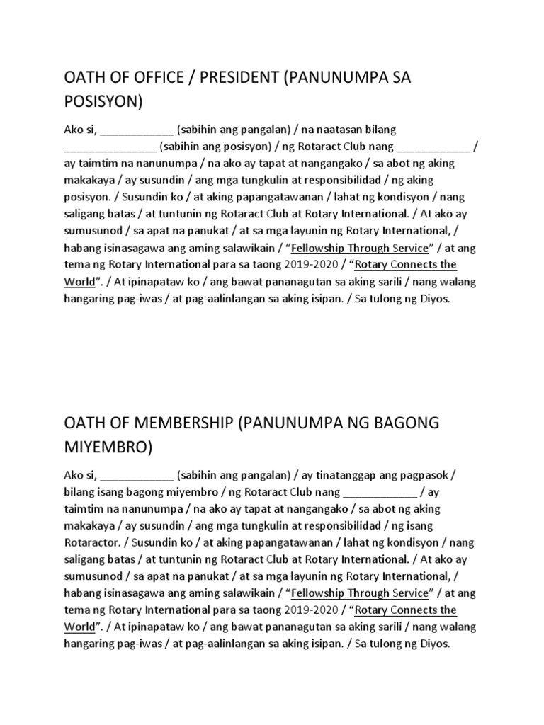 OATH OF OFFICE Tagalog PDF