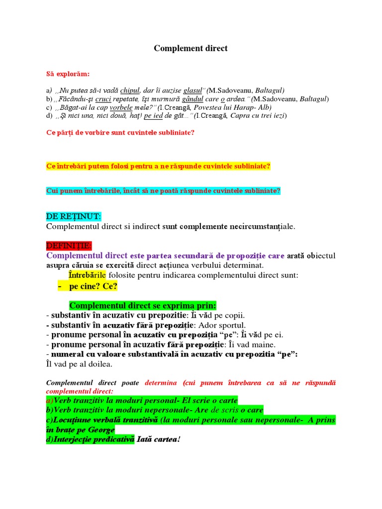Complement Direct-Clasa A 6 A F.F PDF | PDF